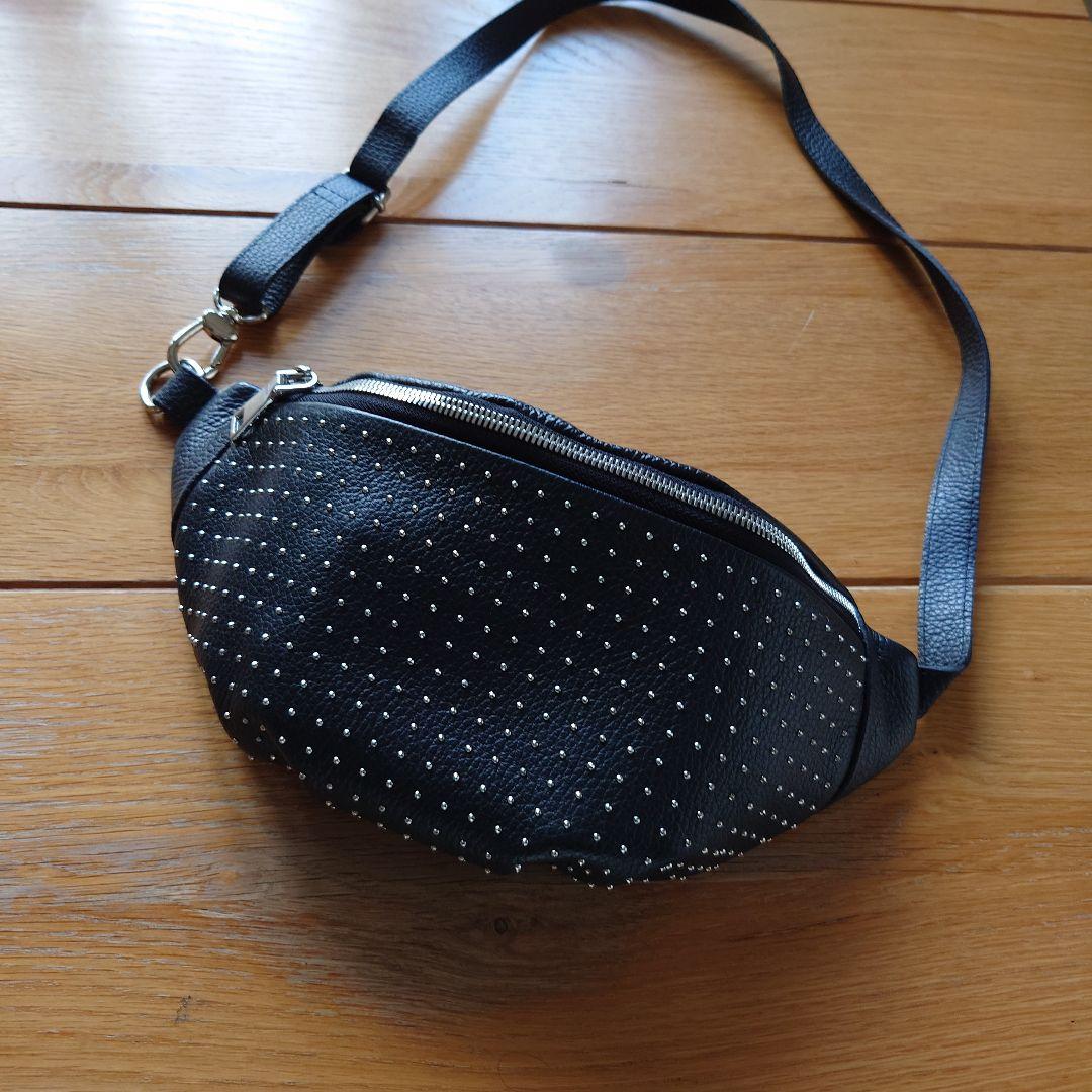 LANZETTI スタッズ ボディバッグ ウエストバッグ 牛革