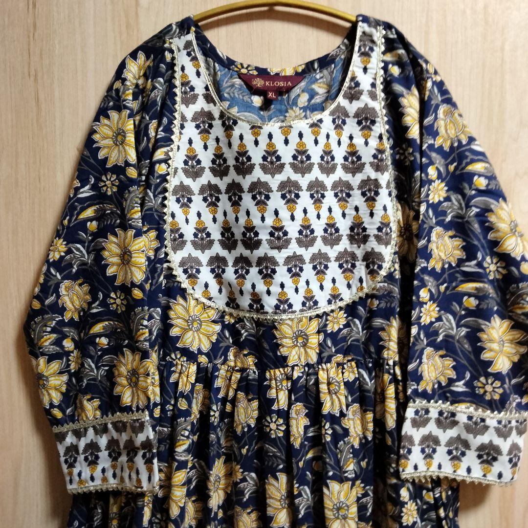 ◎専用◎インド民族衣装 アナルカリクルタセット ネイビー×総花柄【53A-45】