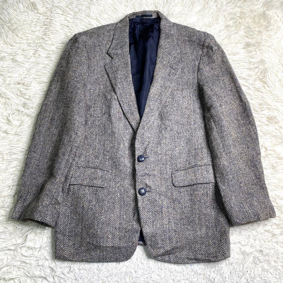 良品✨ハリスツイード テーラード くるみボタン ヘリンボーン L グレー