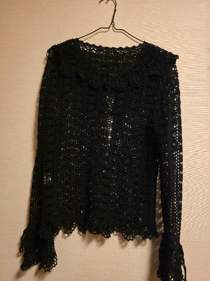 Wonderful World黒 レース編み フリル カーディガン