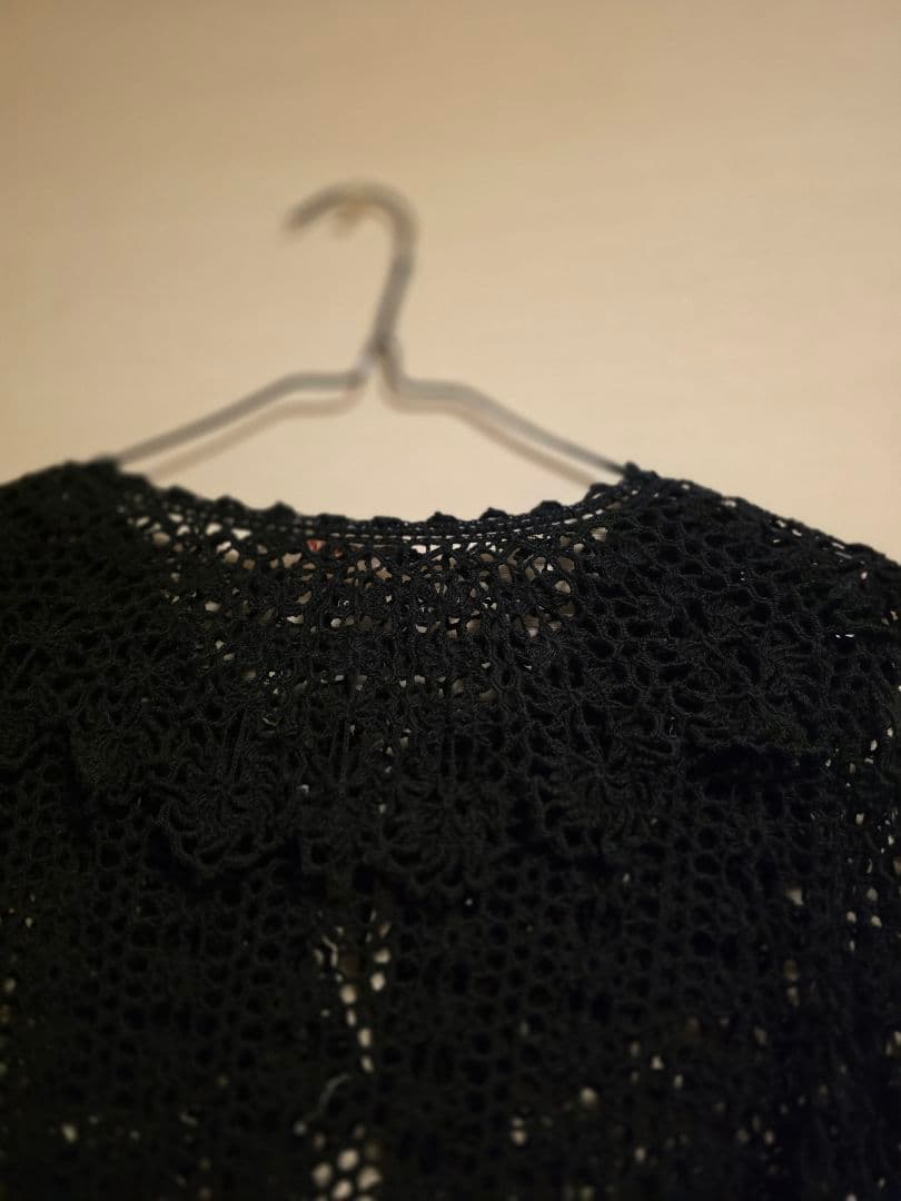 Wonderful World黒 レース編み フリル カーディガン