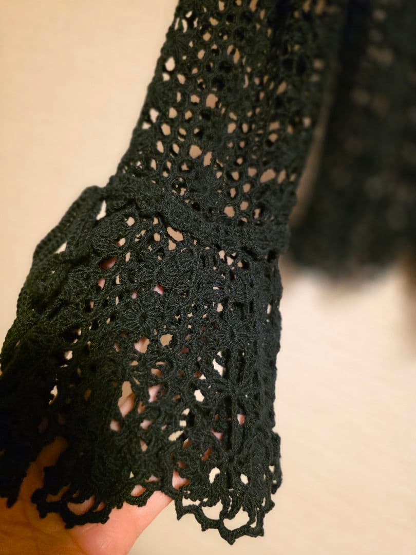 Wonderful World黒 レース編み フリル カーディガン