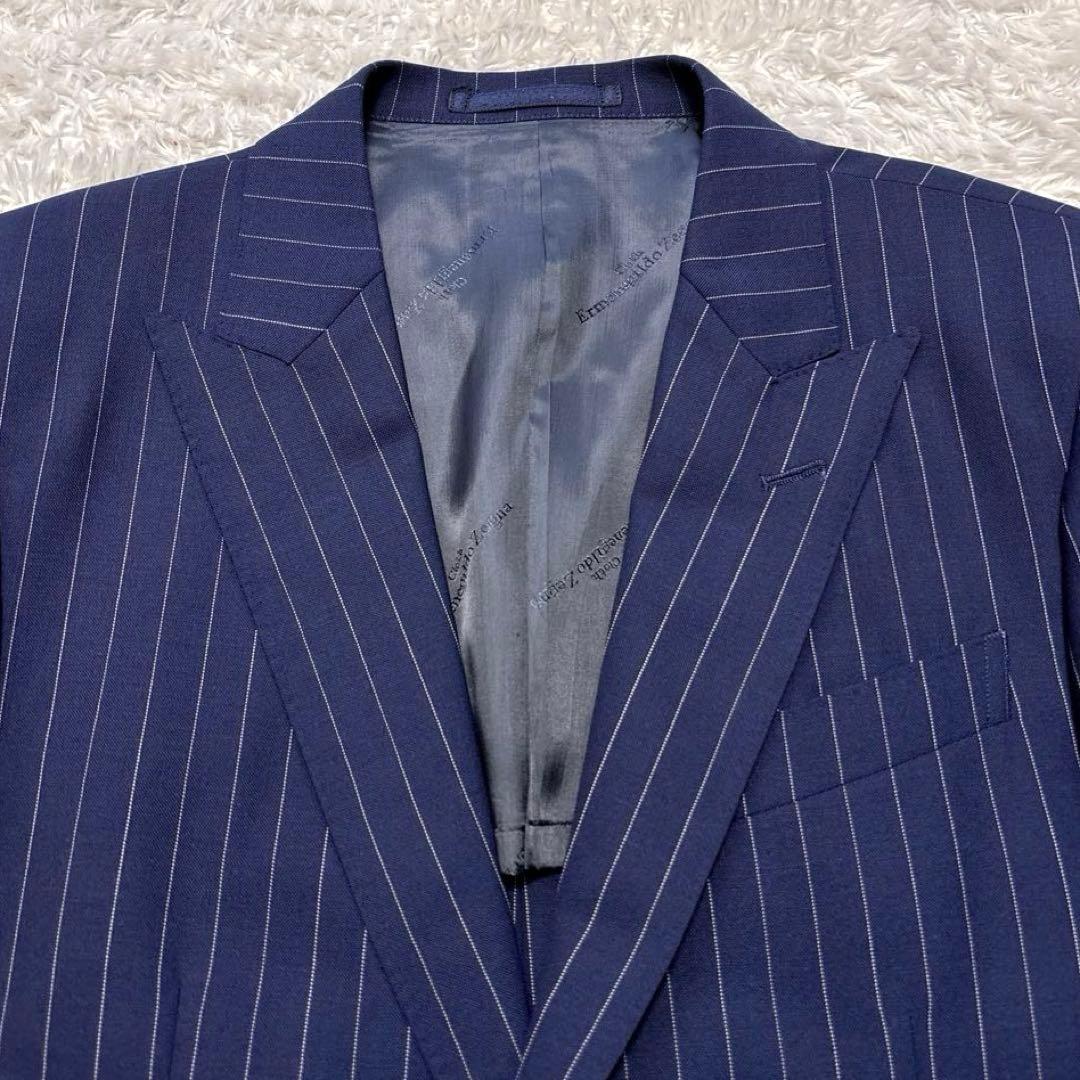 極美品✨ゼニア生地 オーダーメイドスーツ ビジネススーツ ストライプ ネイビー