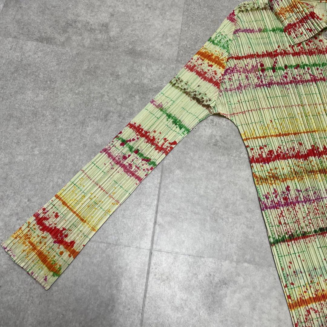 【美品】プリーツプリーズ　総柄　長袖シャツ　ペイント風　3