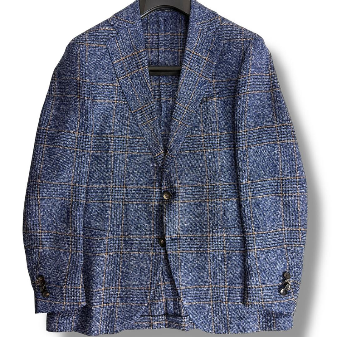 J3523 超美品 ラルディーニ ハウンドトゥースアンコンジャケット 青系 48