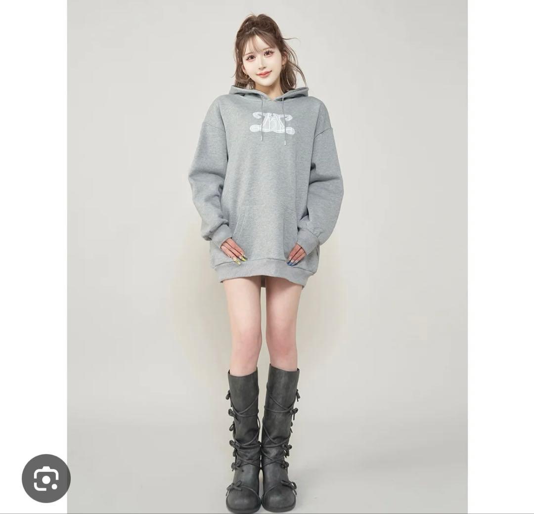 Darich レースアップリケロゴフーディ　GRY