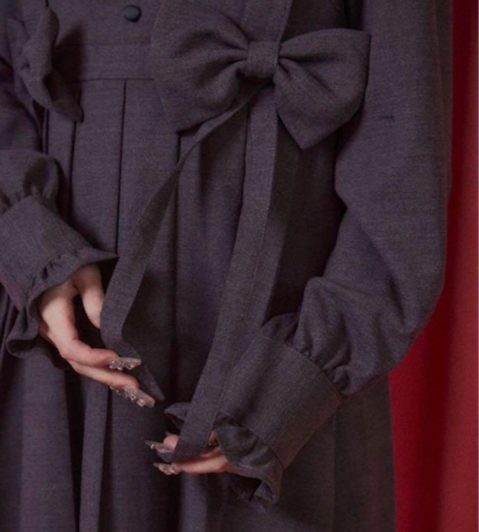 【Fickle Bebe】リボンプリーツワンピース グレー