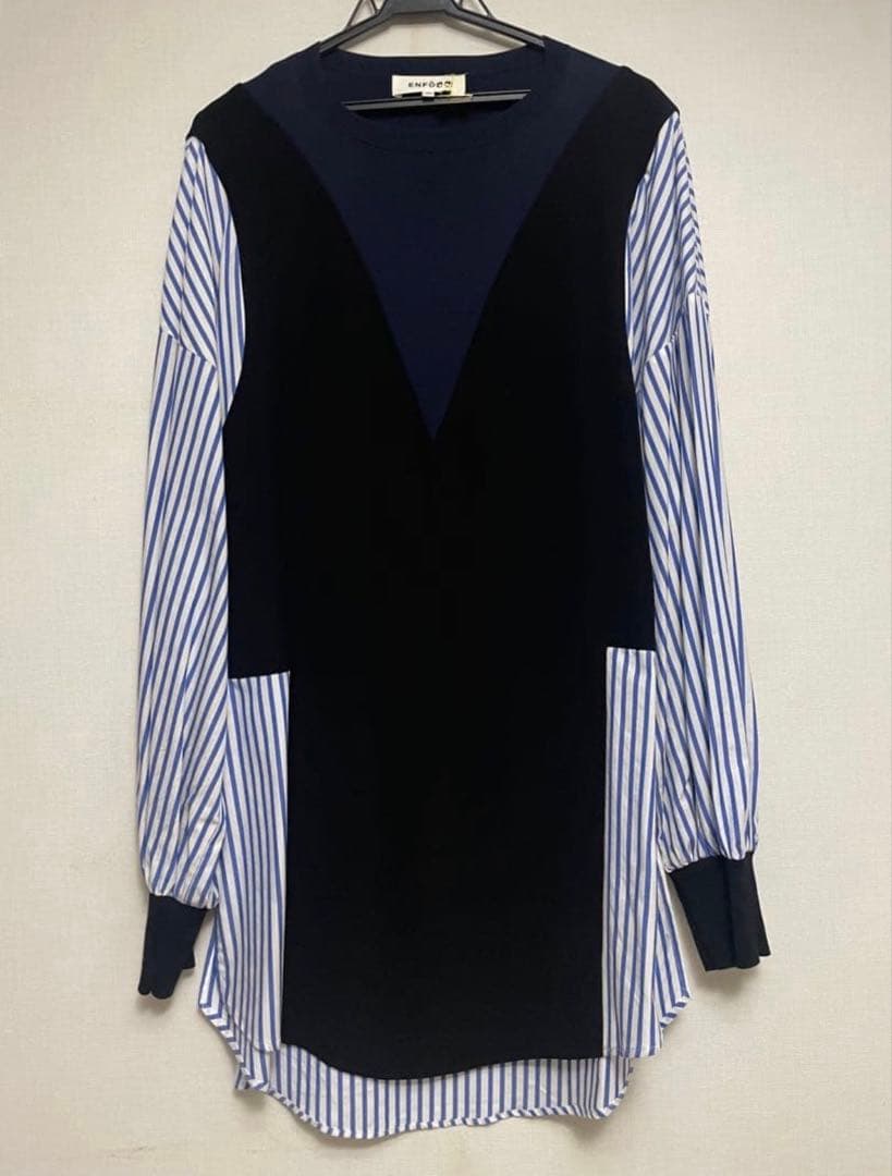 ENFOLD ダブルサテンニット SHIRT PULLOVER 紺