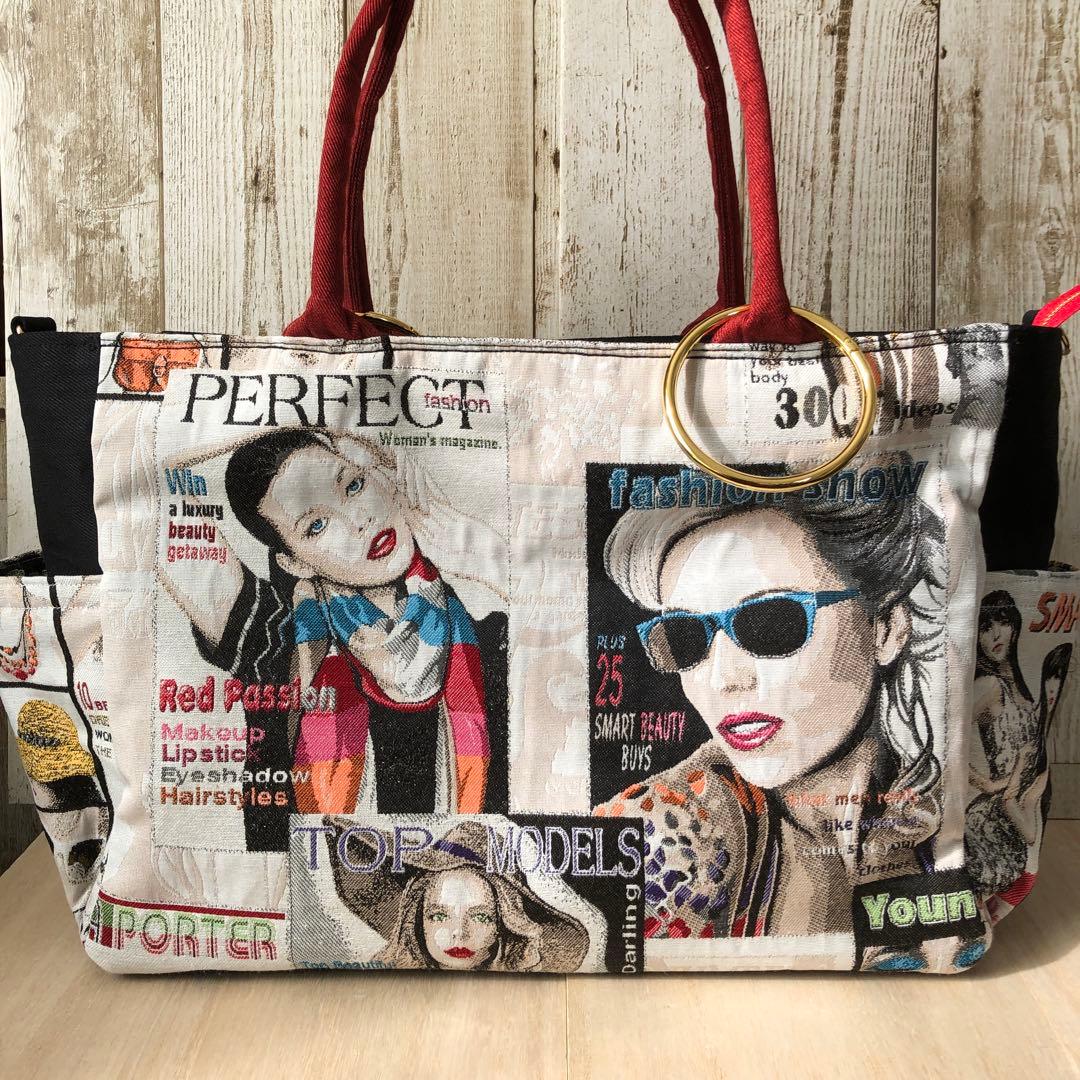 meitel99　トートバッグ　ブラック×レッド　カラビナ2個付き