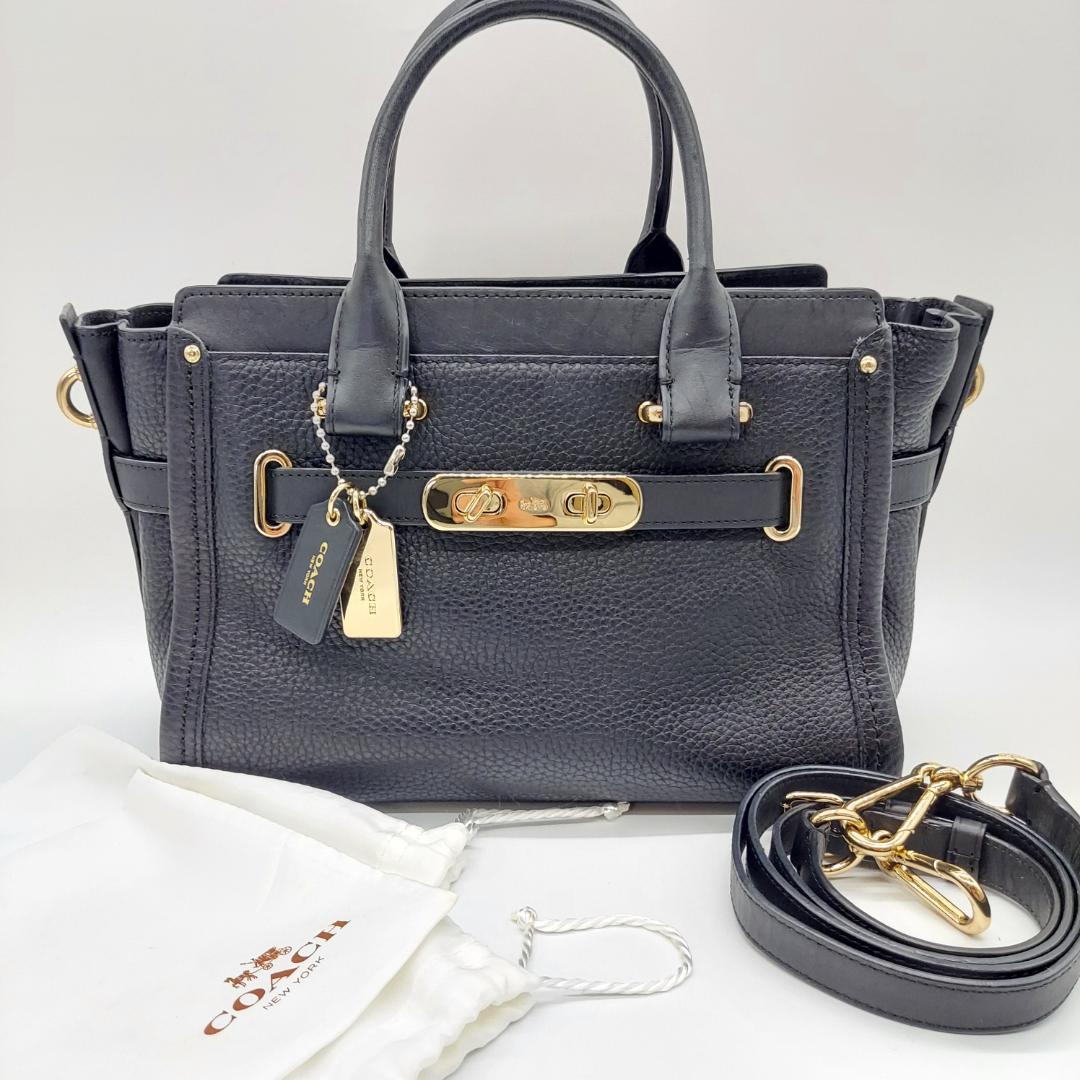 美品　COACH ハンドバッグ　黒　ストラップ　保存袋付き