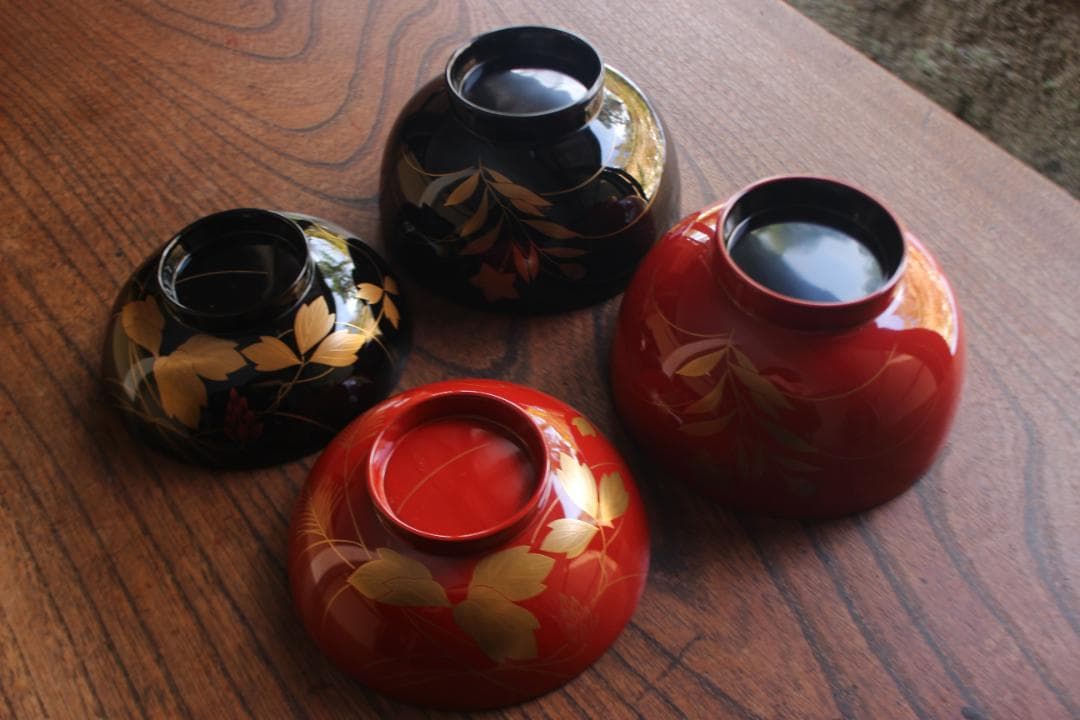 デッドストック！極上秋草蒔絵の美しい夫婦椀（検輪島塗蒔絵椀雑煮椀