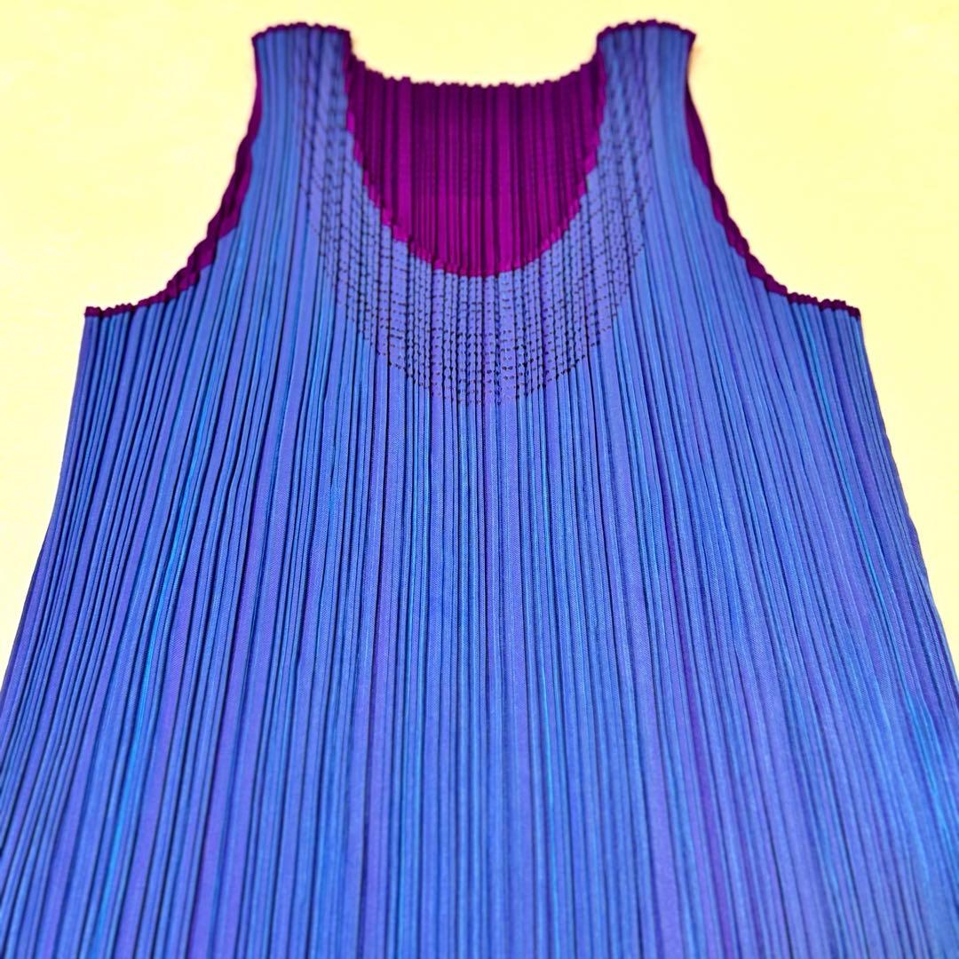 極美品✨PLEATS PLEASE プリーツ　ノースリーブ　バイカラー　青　紫