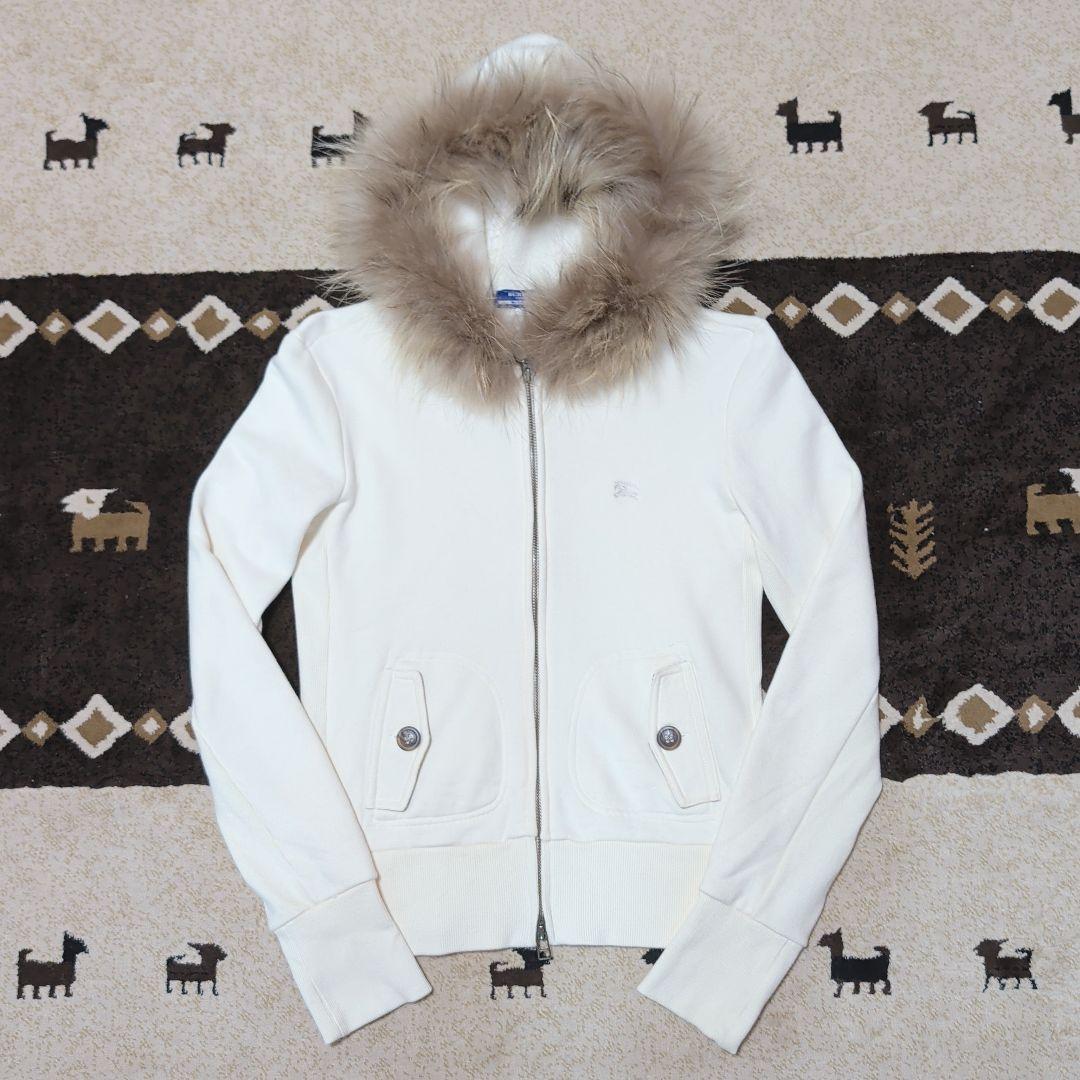 バーバリーブルーレーベル リアルファー 短丈 Wジップパーカー