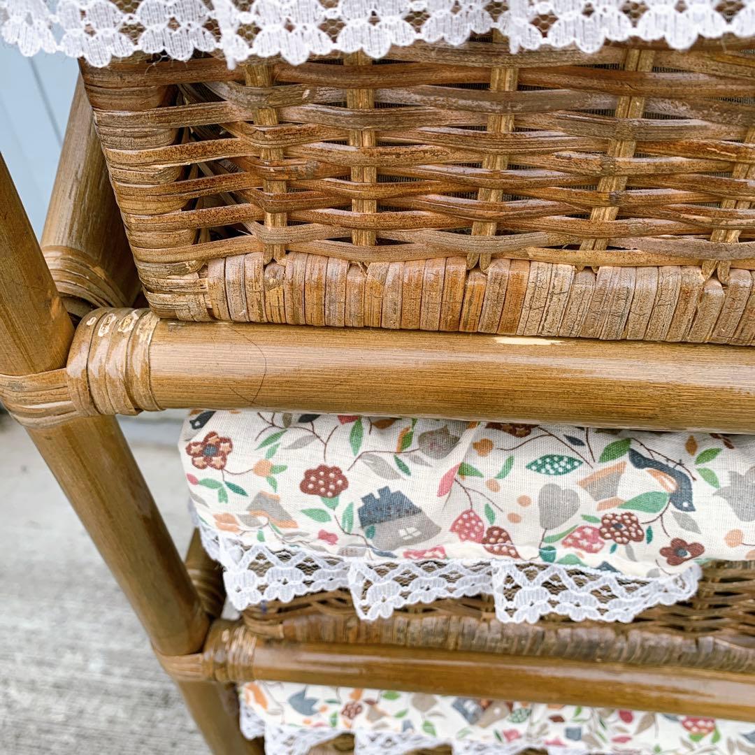 【送料込】ラタン 籐 ヴィンテージ収納 5段チェスト キャスター付 アンティーク