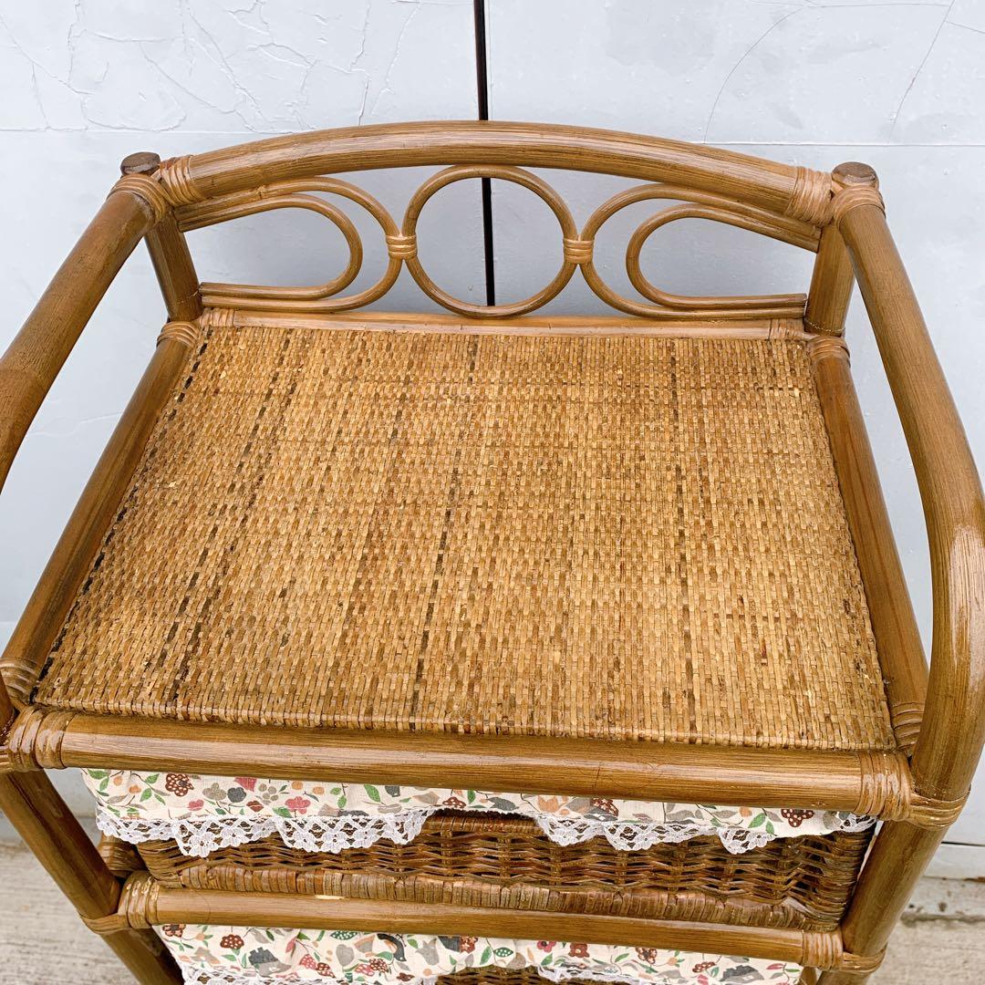 【送料込】ラタン 籐 ヴィンテージ収納 5段チェスト キャスター付 アンティーク