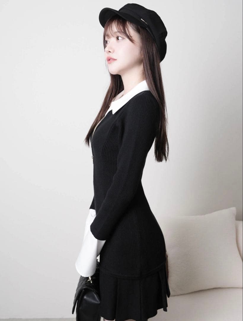 LIP SERVICE フロントZIPニットプリーツワンピース