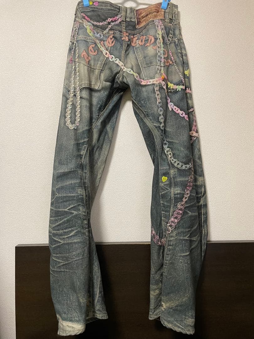 ACNE STUDIOS トロンプルイユキーチェーンプリントデニムパンツ デニム