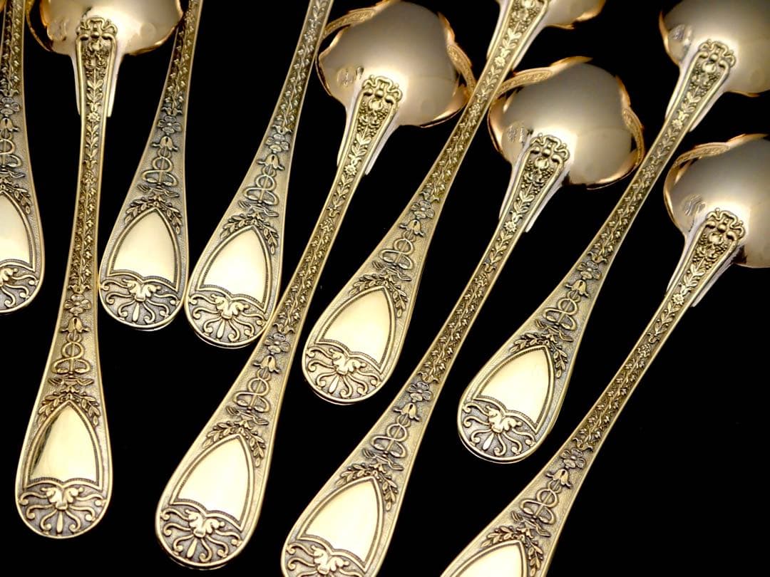 フランスアンティーク ODIOT 純銀無垢&ベルメイユ スプーン12本セット