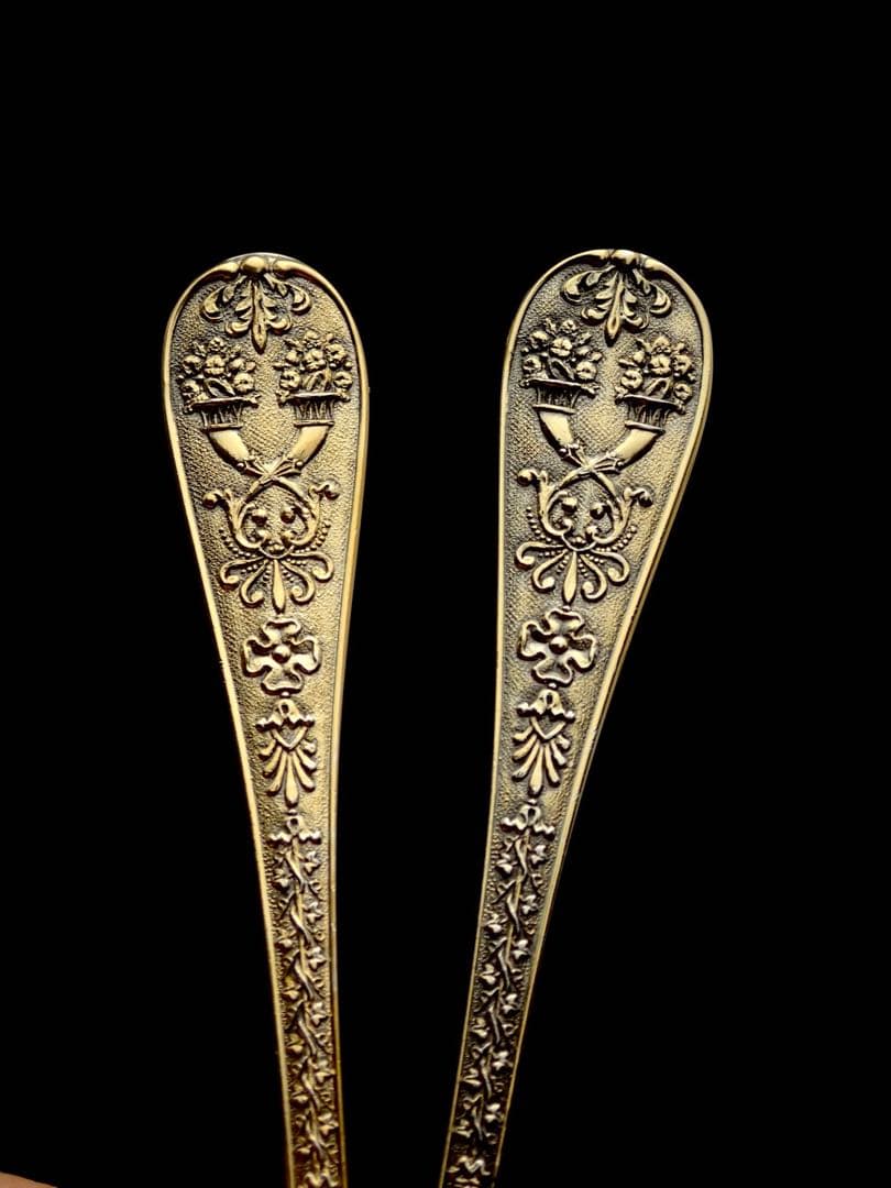 フランスアンティーク ODIOT 純銀無垢&ベルメイユ スプーン12本セット