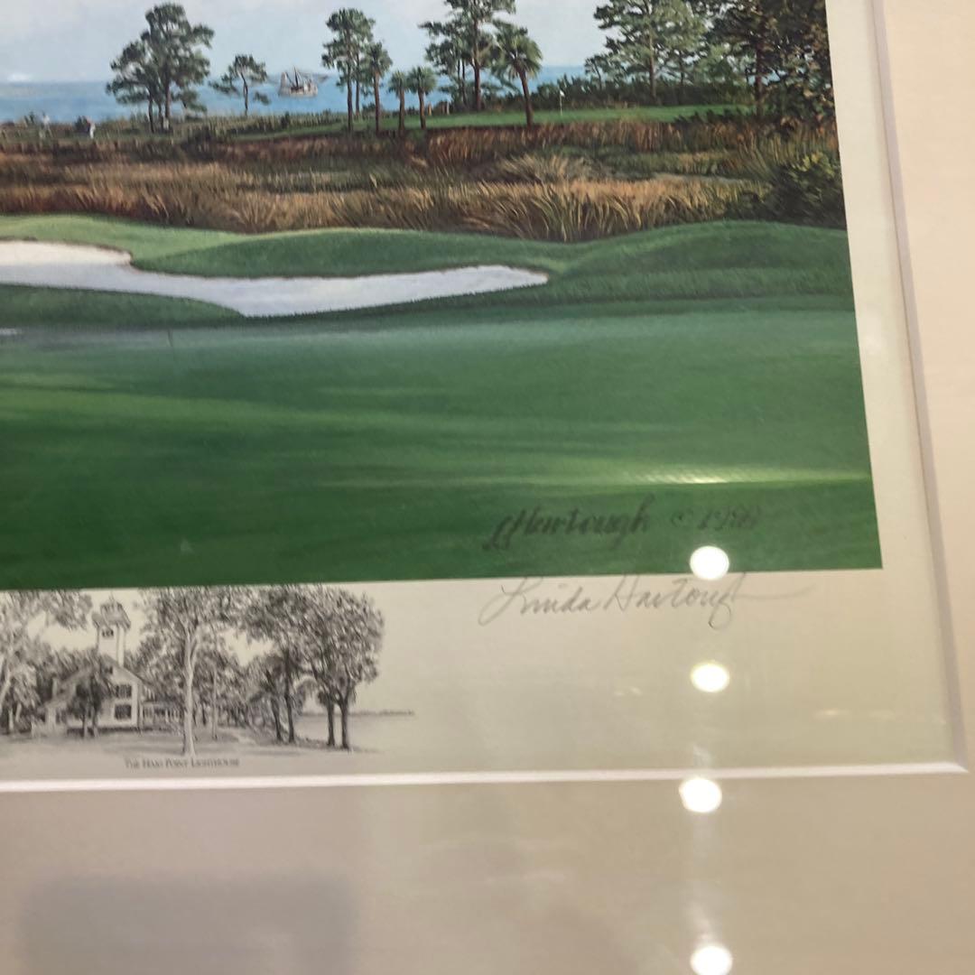 カ*K様 Linda Hartough サイン入り ゴルフ場の絵 1989年 古