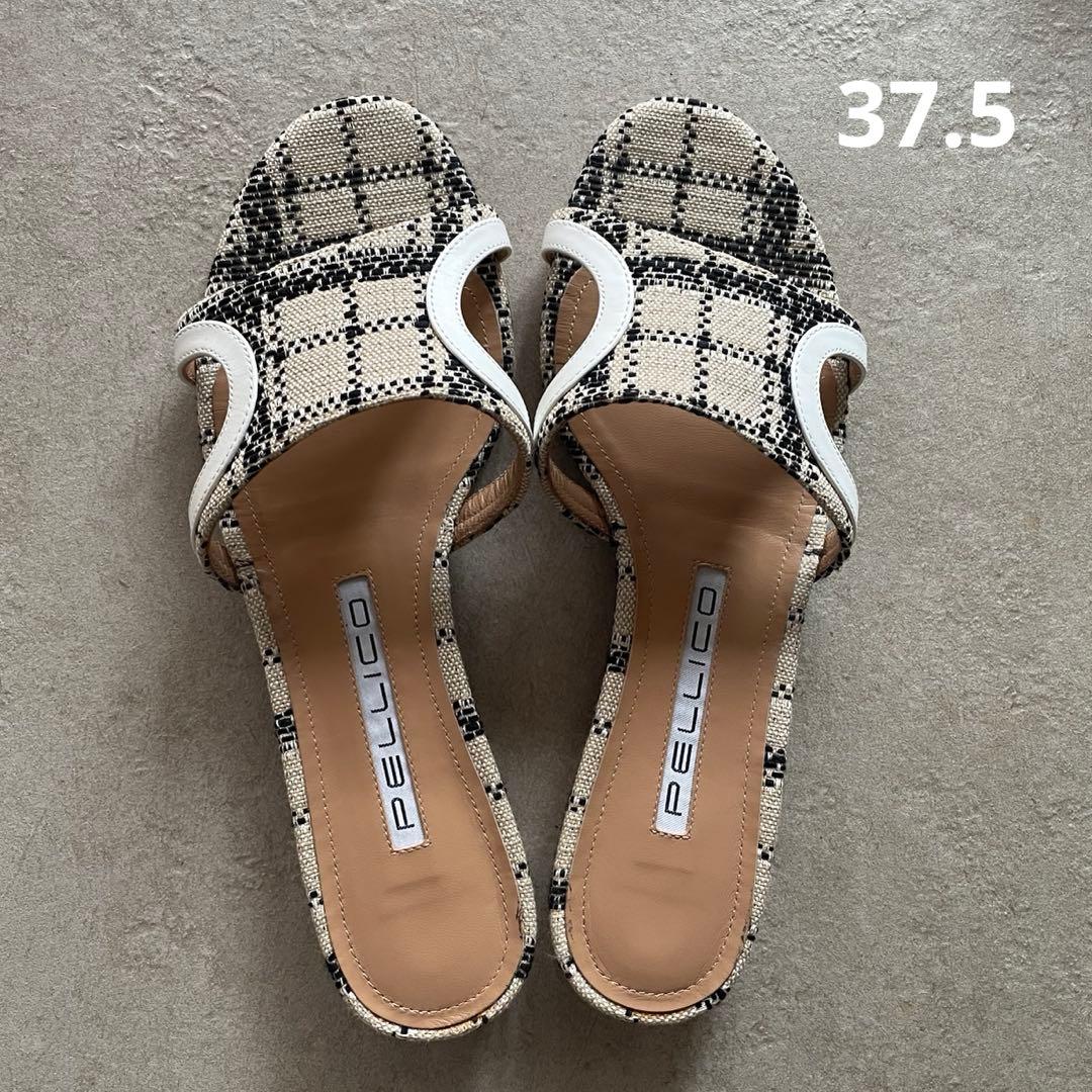 【美品】PELLICO チェック柄フラットミュール　37.5