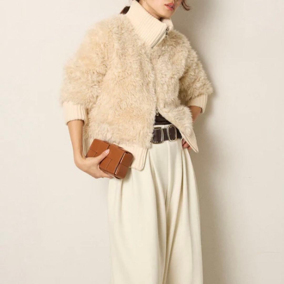 新品未使用【ESICA エシカ 】ハイネックボアブルゾンF ホワイト アウター