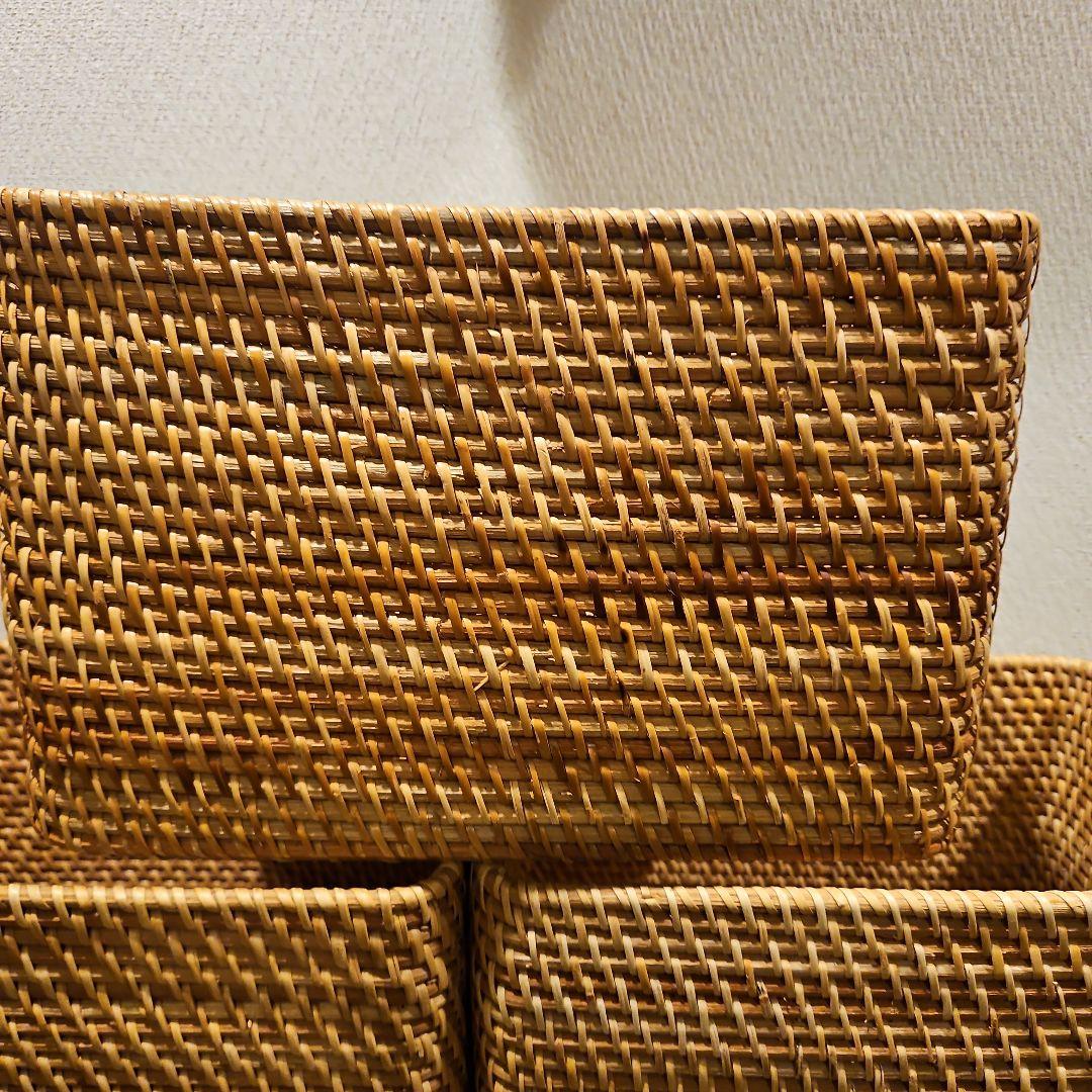 sara　無印重　なるラタン長方形バスケット 取っ手付きスタッカブル　7点