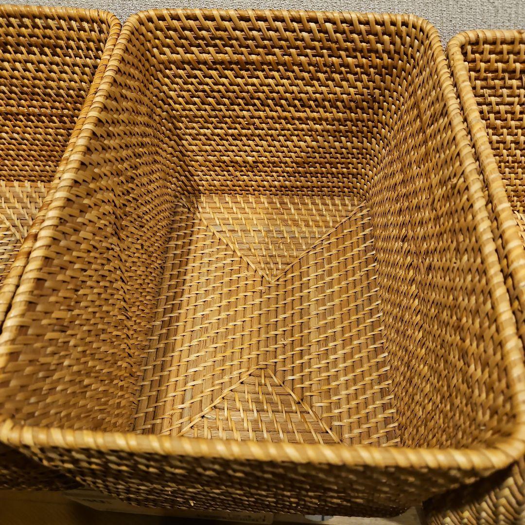 sara　無印重　なるラタン長方形バスケット 取っ手付きスタッカブル　7点