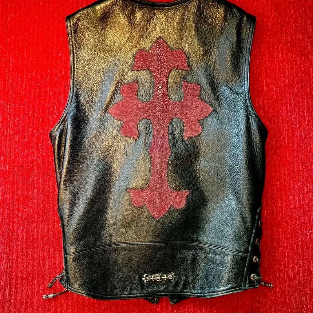 A&Gエーアンドジー レザーベスト シルバー925本革&スティングレー￼￼エイ革