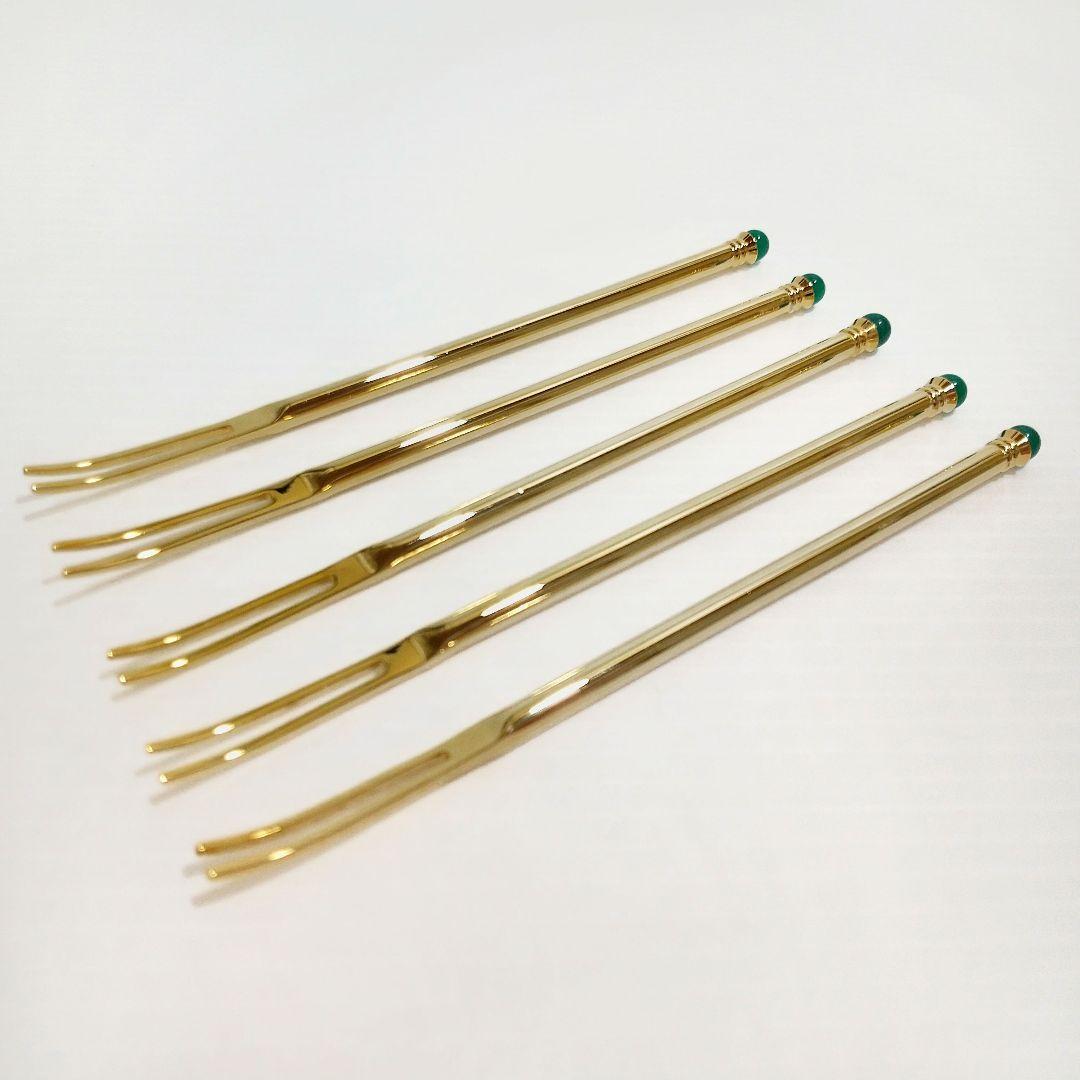 MIKIMOTO 石 グリーンアゲート フルーツピック セット ミキモト