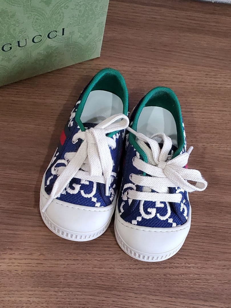 GUCCI CHILDREN ネイビーキャンバス テニス スニーカー 13.5