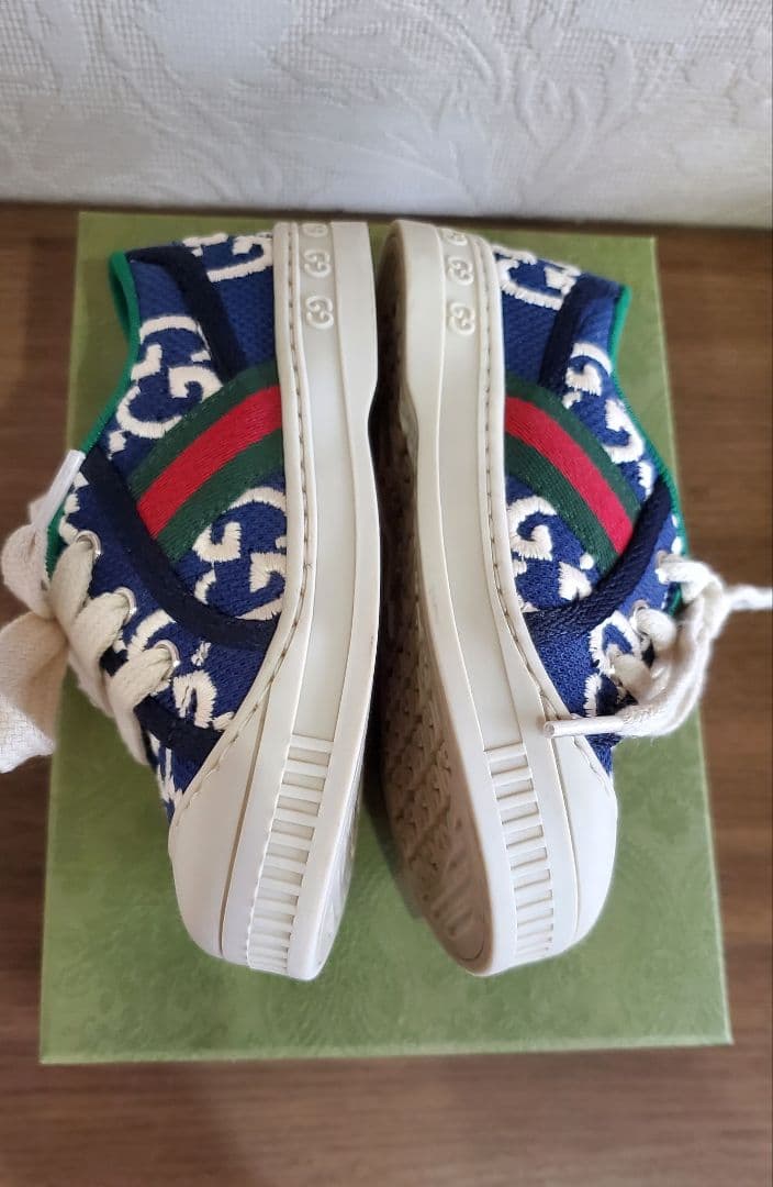 GUCCI CHILDREN ネイビーキャンバス テニス スニーカー 13.5