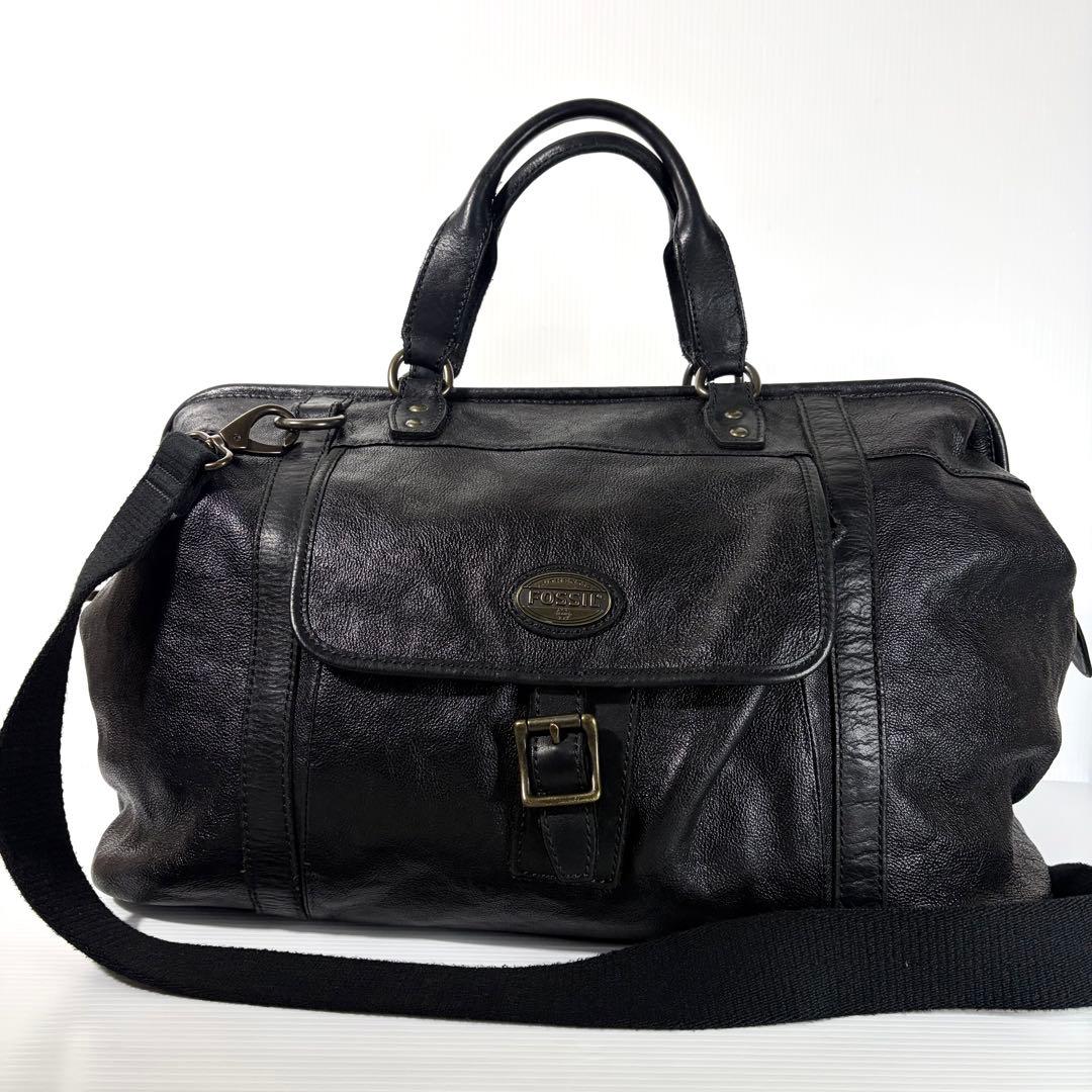 Fossil フォッシル 2way ボストンバッグ ブラック 黒 レザー