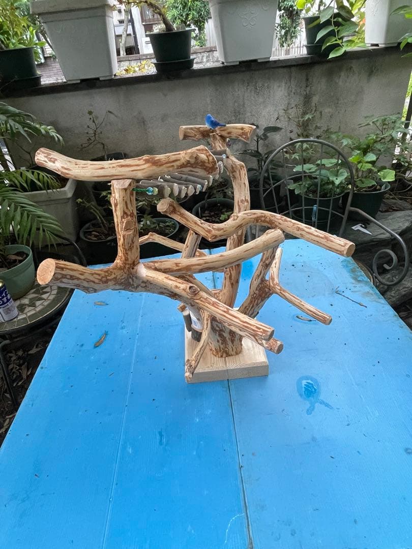 木製鳥止まり木 カラフルビーズ付き