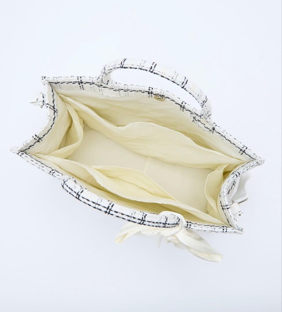 【LouLoumei】ナイスクラップツイードトートバッグタグ付きホワイト