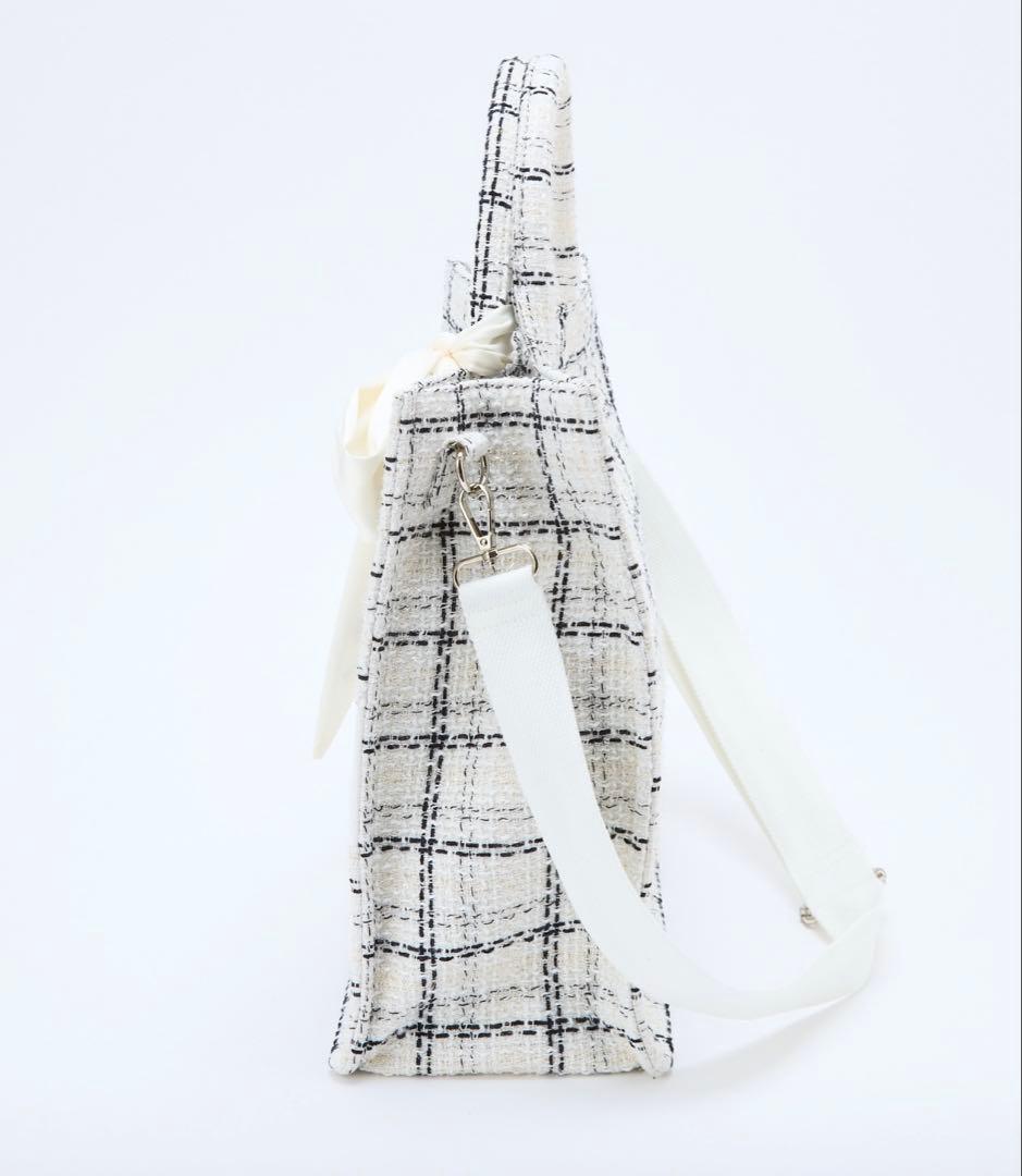 【LouLoumei】ナイスクラップツイードトートバッグタグ付きホワイト