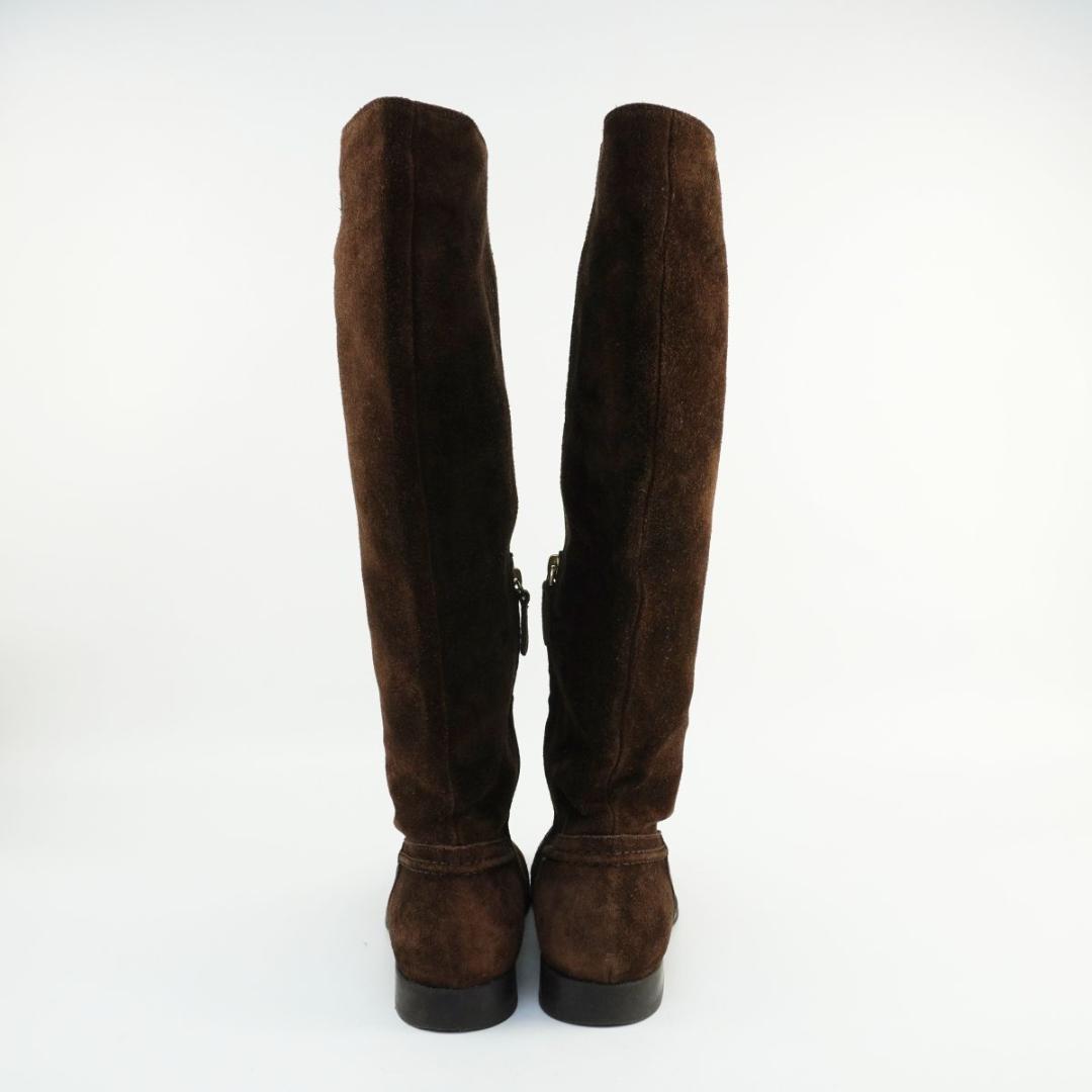 TOD'S 38 25.0 スエードレザーロングブーツ ダークブラウン/LD10