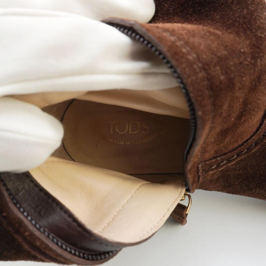 TOD'S 38 25.0 スエードレザーロングブーツ ダークブラウン/LD10