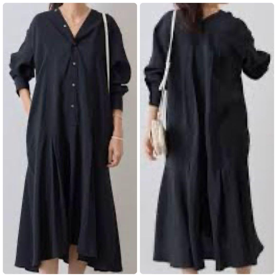 24SS✨人気　ビアズリー カラーレスシャツワンピース　ブラック　現行近年モデル