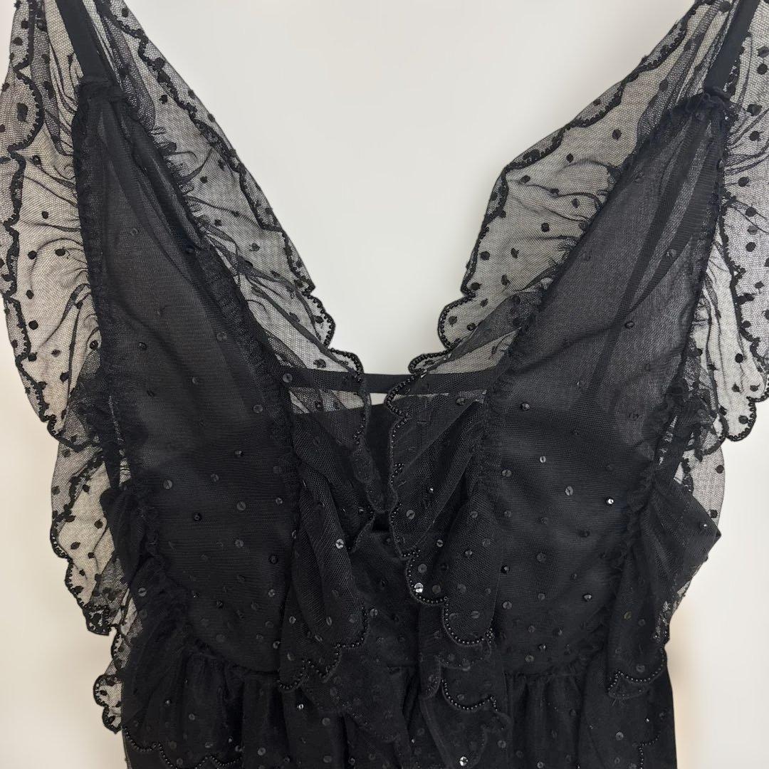 40 N°21 ドットチュール フリル キャミミニワンピ シースルー風