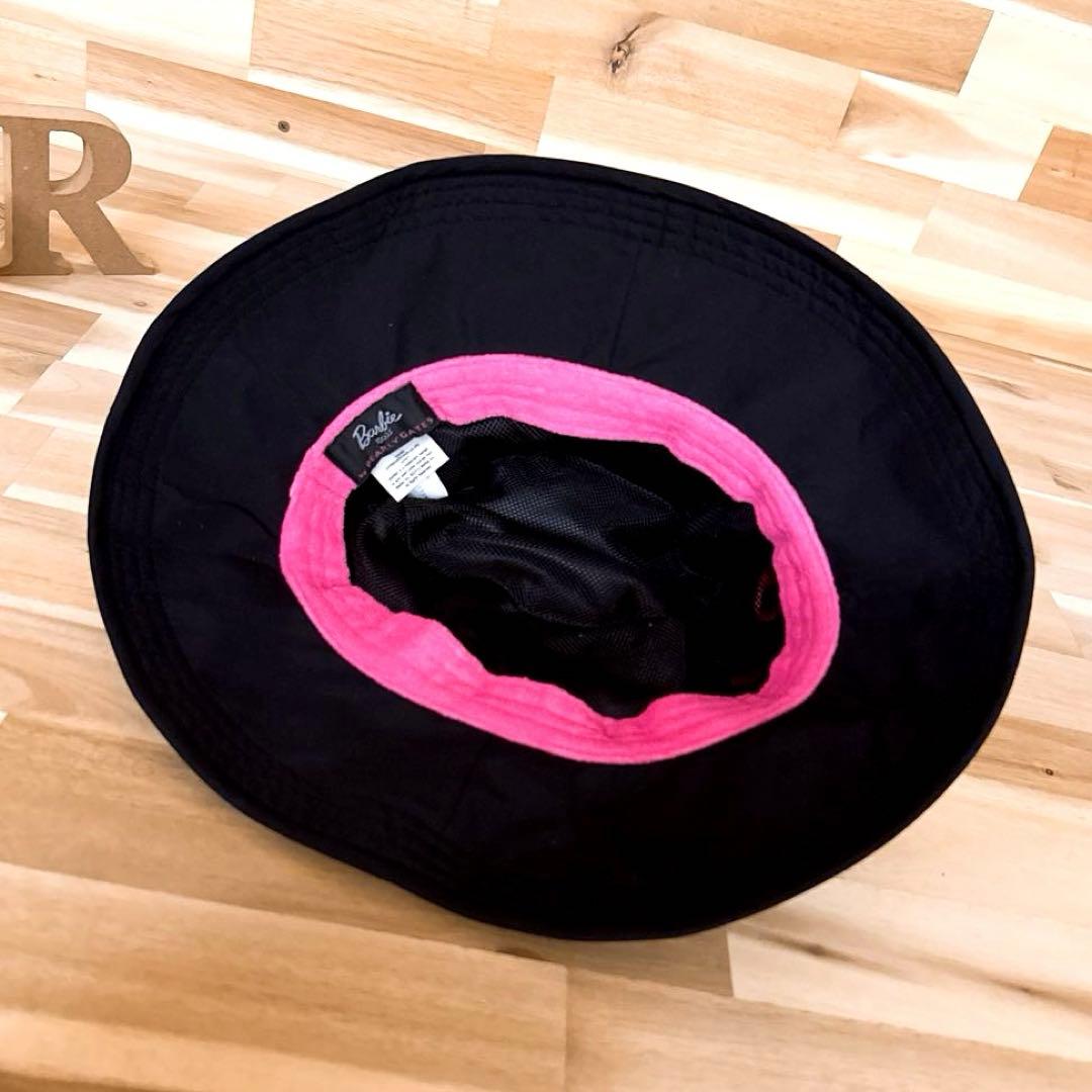 美品【パーリーゲイツ×バービー】限定コラボ 刺繍 ゴルフ ハット S 黒×ピンク