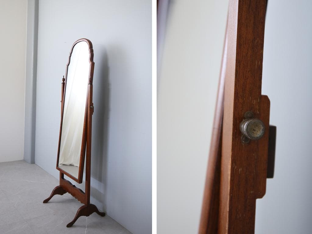 英国アンティーク古木シュバルミラー/スタンドミラー/木製立鏡/姿見(89-169