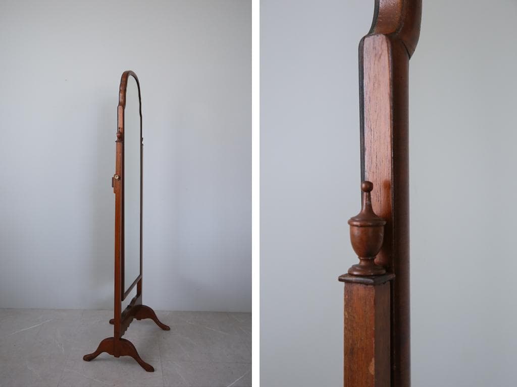 英国アンティーク古木シュバルミラー/スタンドミラー/木製立鏡/姿見(89-169