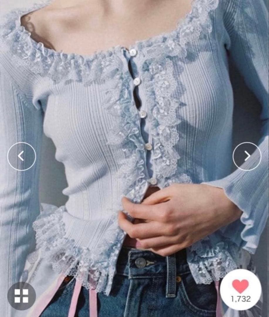 SNIDEL Sustainableフリルニットプルオーバー　ライトブルー