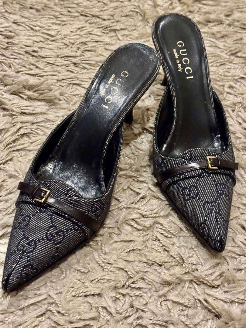 GUCCI グッチ　GGデニムミュール　ブラック　箱付　24〜24.5 美品