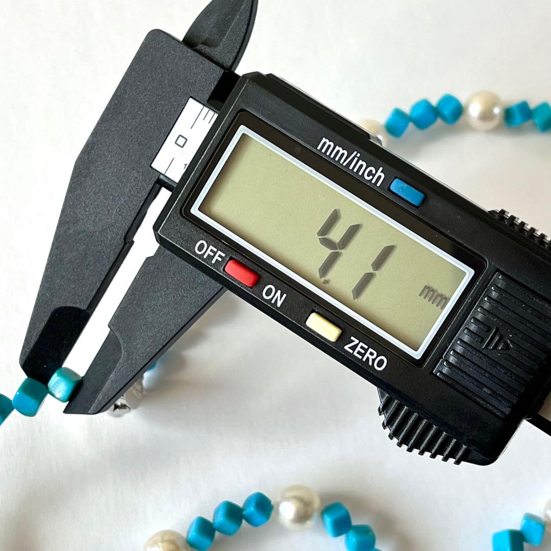 未使用級✨あこや真珠＆ターコイズ キューブカット ロングネックレス 2連可能