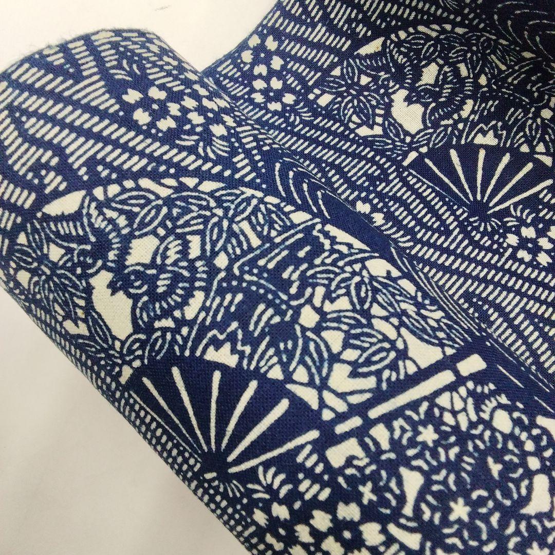 無形文化財　辨慶染正藍長　長板染　浴衣反物　綿　扇に鳥　流水　#387