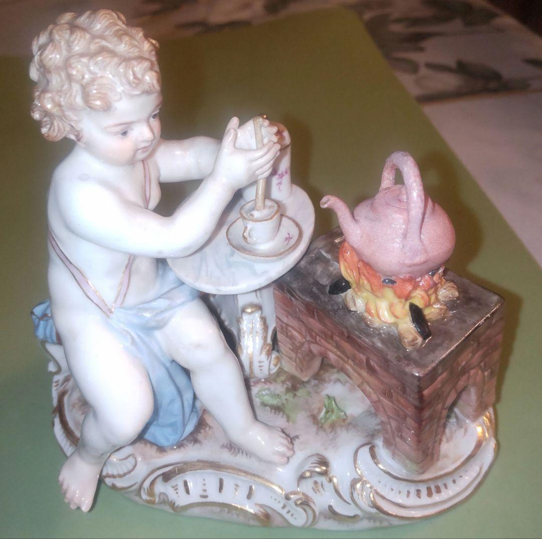 靴*も様 美品 マイセン ホットチョコレートを作る天使 フィギュリン