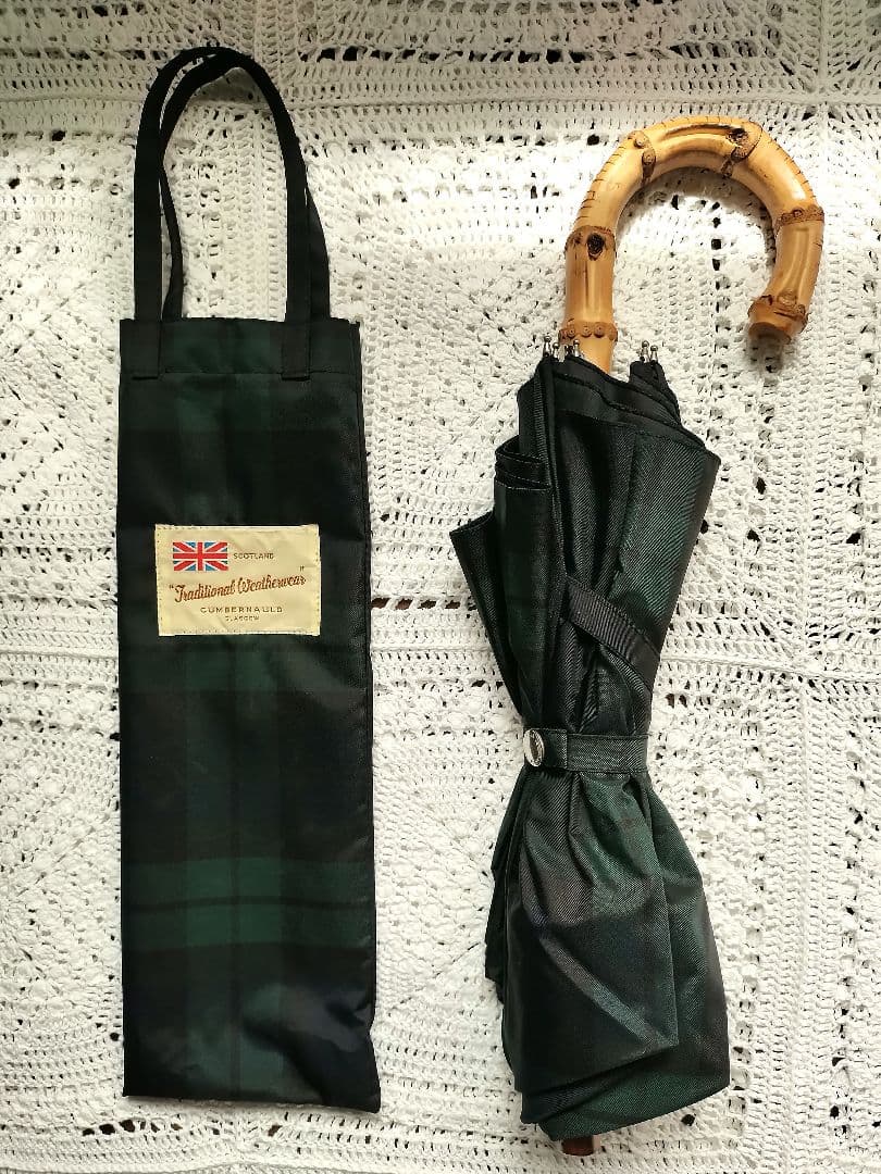 Traditional Weatherwear 折りたたみ傘 グリーン系チェック