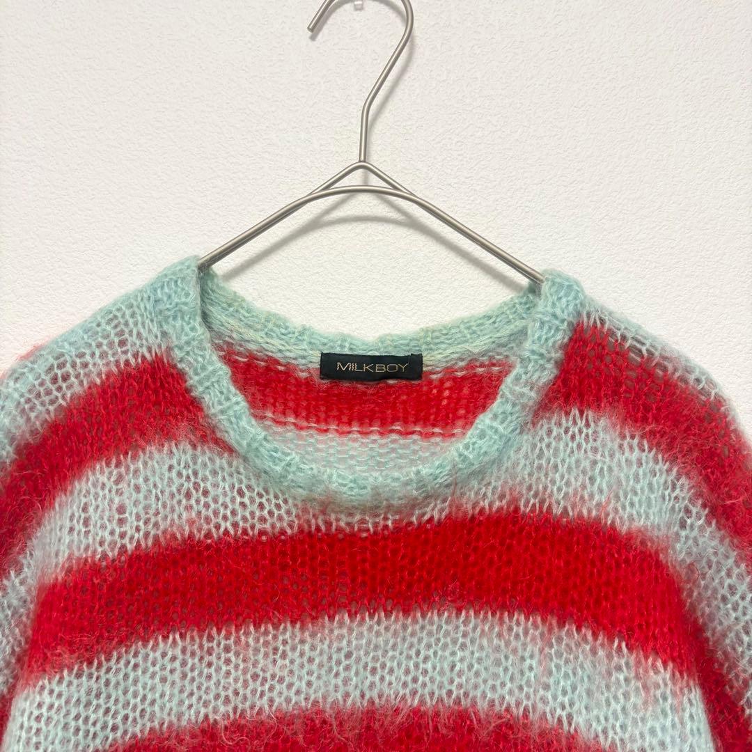 ミルクボーイ ボーダー 柄ニット モヘア風 ウール90% 原宿系 ユニセックス